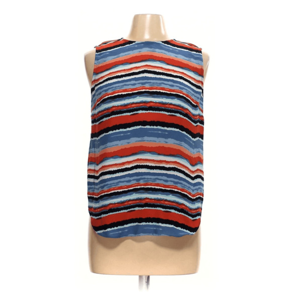 Kenar Women's Tribal Stripe Tank Keyhole Blouse Coastal Art Deco Office Career - Picture 2 of 6